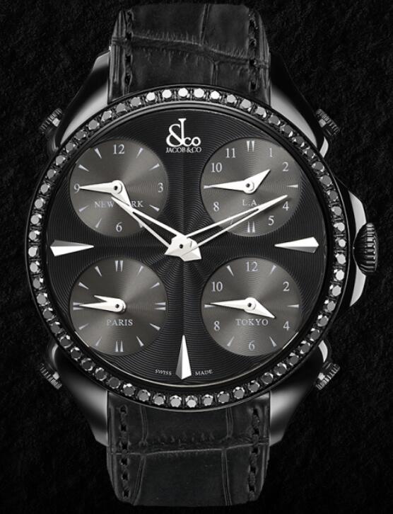Jacob & Co PALATIAL FIVE TIME ZONE BLACK PVD COATING BLACK DIAMONDS PZ500.11.SO.LA.A Replica watch